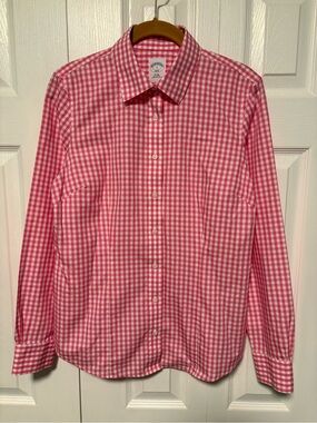Brooks Brothers Fitted Non-Iron Button-Down Gingham Dress Shirt - Pink/White